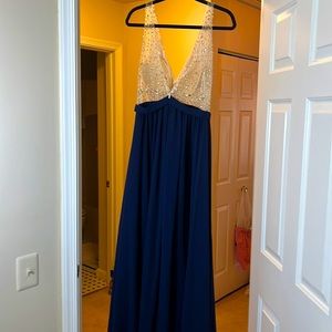 Navy Maxi Dress with Crystal Mesh Top